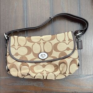 Coach Tan and Brown Signature Shoulder Bag